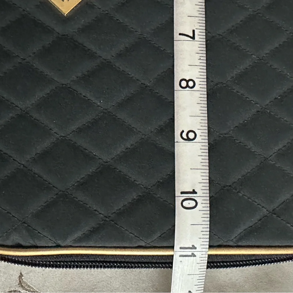 Black Quilted Makeup Bag with Gold Accents